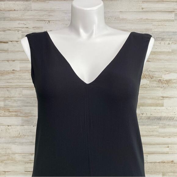 L'Agence Crepe Shift Dress Womens Size 8 Black Pockets V-Neck & Back Side Slits - Picture 4 of 14